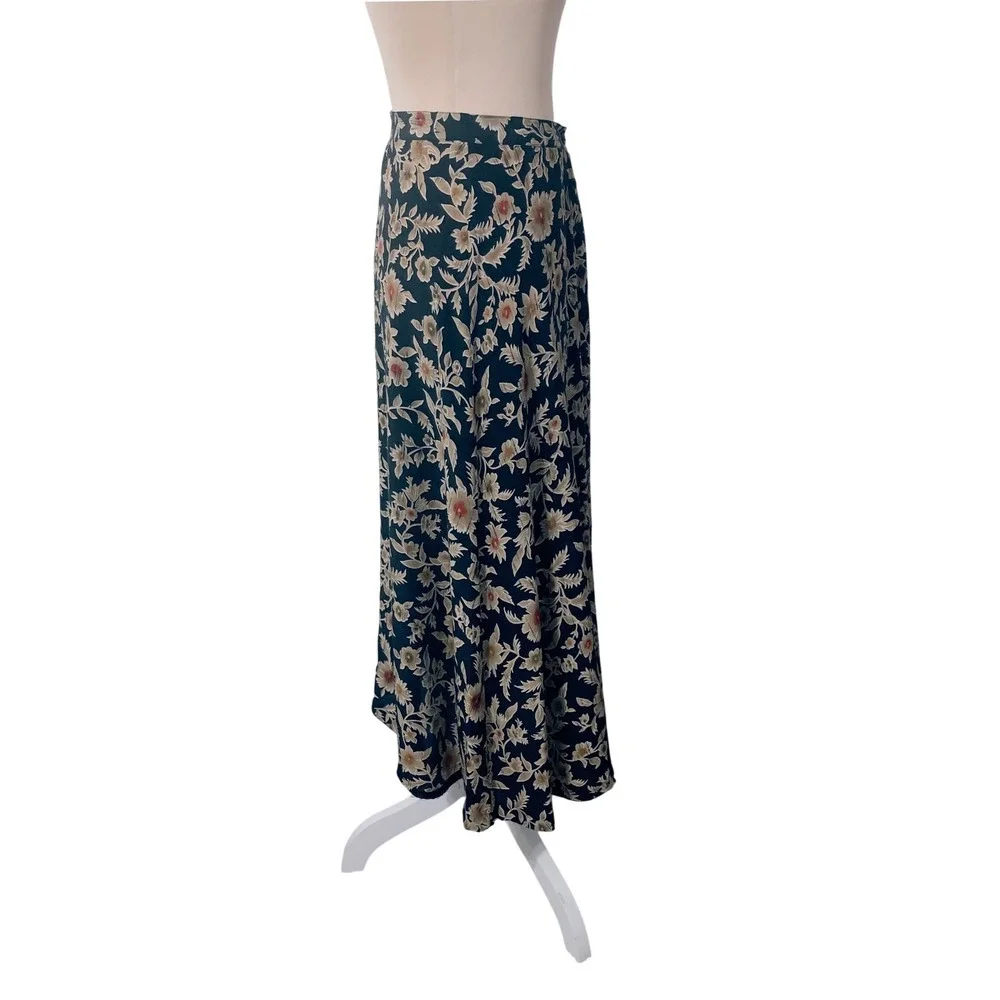 Jones New York Skirt 6P Black Floral‎ Silk Button Front Maxi Cottagecore Boho